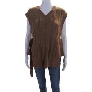 Apparalel Womens Round Neck Sleeveless Open Side Cable Knit Sweater Brown Size M
